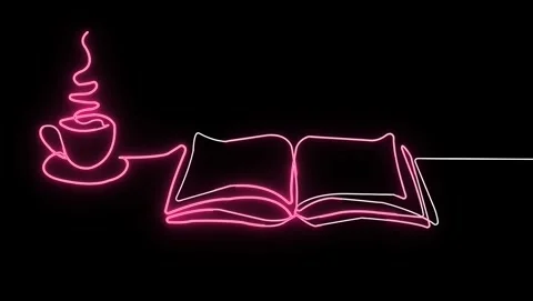 Opened book with coffee in continuous one line drawing. Education, relaxatio Stock Footage 310581625