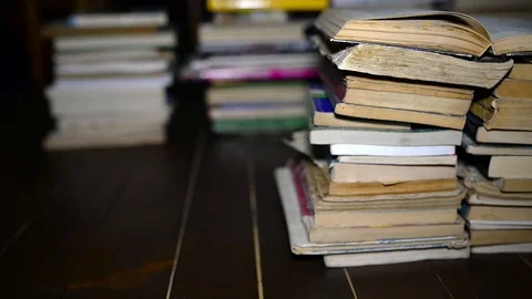 Opened book on columns of books, Stock Footage 102514448