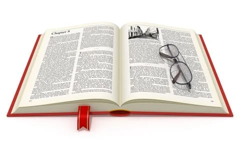 Opened book with eyeglasses Stock-Illustration