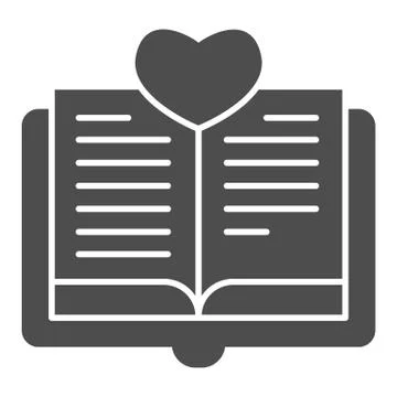 Opened book with heart solid icon, valentine day concept, love story sign on 스톡 일러스트
