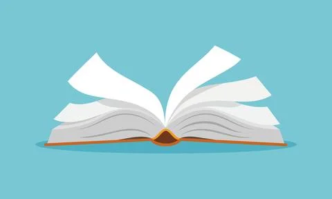 Opened book illustration. Open book with pages fluttering. Vector illustratio Stock Illustration