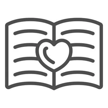 Opened book, notebook with heart line icon, dating concept, love letter vector Stock Illustration