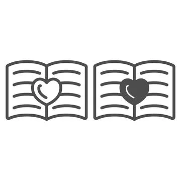 Opened book, notebook with heart line and solid icon, dating concept, love 스톡 일러스트