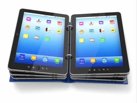 Opened book or folder from tablet pc.3d Opened book or folder from tablet ... Foto stock