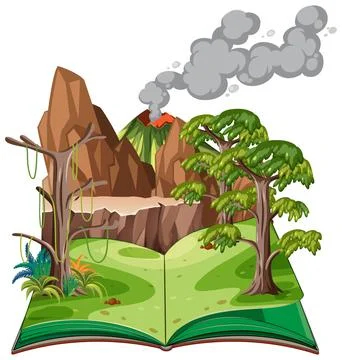 Opened book with prehistoric forest Stock Illustration