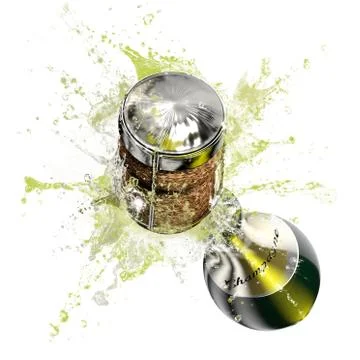 Opened bottle of champagne with a close up view on the cork. Stock Illustration