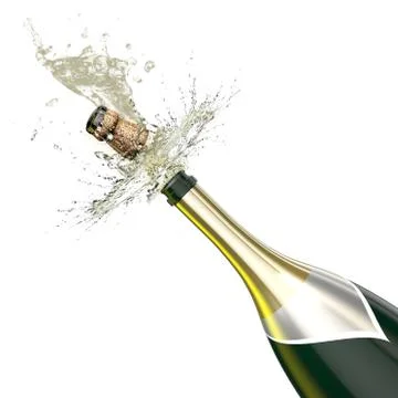 Opened bottle with foaming champagne close-up. Stock Illustration