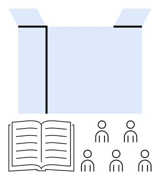 Opened Box with Book and Users イラスト素材