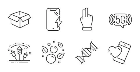 Opened box, Click hand and Clean bubbles icons set. Chemistry dna, Smartphone Stock Illustration