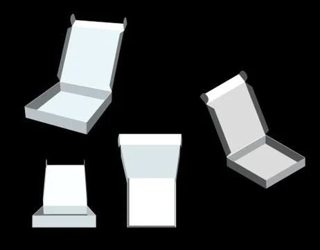 Opened box. Isolated on black background. 3d Vector illustration. Stock Illustration