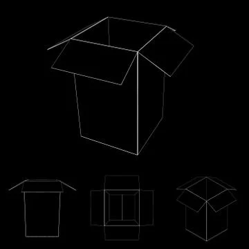 Opened box. Isolated on black background. Vector outline illustration. 库存插图