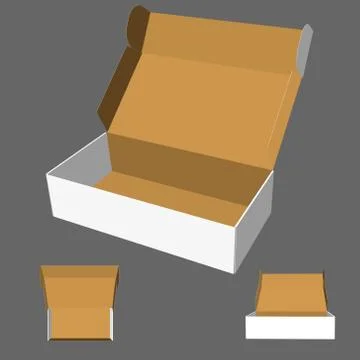 Opened box. Isolated on grey background. 3d Vector illustration. Иллюстрация