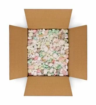Opened box with packing fill Foto stock