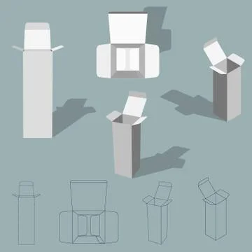 Opened box set. Isolated on grey background.3d Vector illustration. Stock Illustration