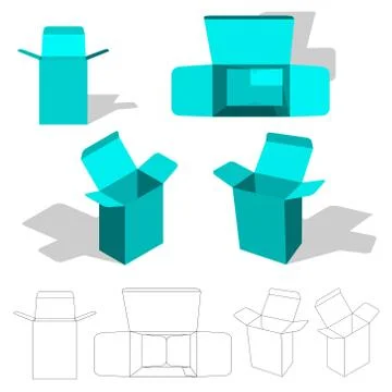 Opened box set. Isolated on white background.3d Vector illustration. Stock Illustration