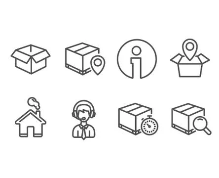 Opened box, Shipping support and Parcel tracking icons. Illustrazione stock