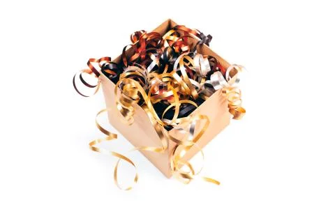 Opened box with twisted ribbons Stock Photos