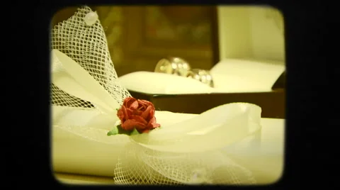 Opened Box With Wedding Rings On Table. Retro Style Stock-Footage 48913753