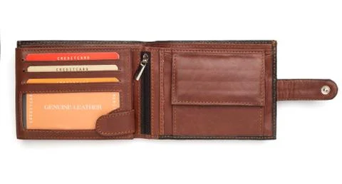 Opened Brown Leather Wallet Stock Photos