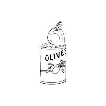 Opened canned olives Stock Illustration