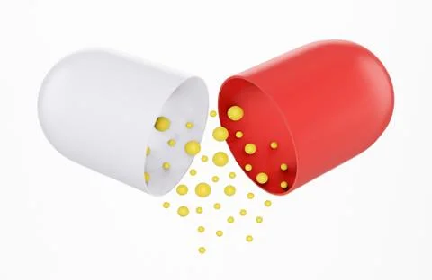 Opened capsule pill white and red color isolated on white background Stock Illustration