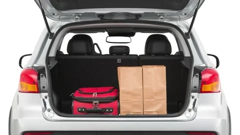 Opened car trunk Alloy Silver Metallic 2019 Mitsubishi Outlander Sport GT 2.4 Stock Footage 160076083