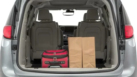 Opened car trunk Billet Silver Metallic Clearcoat 2017 Chrysler Pacifica Limited Stock Footage 159886813