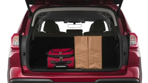 Opened car trunk Crimson Red Pearl 2019 Subaru Ascent Premium 8- Passenger Stock Footage 159993610