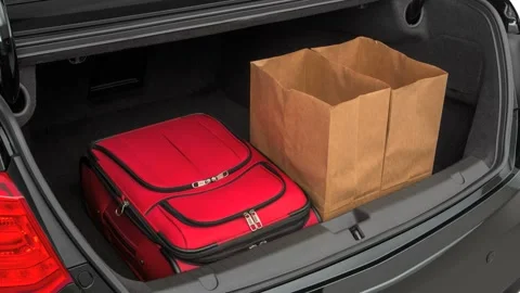 Opened car trunk Crystal Black Pearl 2017 Acura RLX with Advance Package Stock Footage 159914260