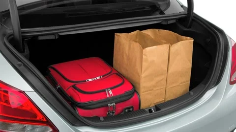 Opened car trunk Iridium Silver Metallic 2016 Mercedes-Benz C-Class C450 AMG Stock Footage 159852201