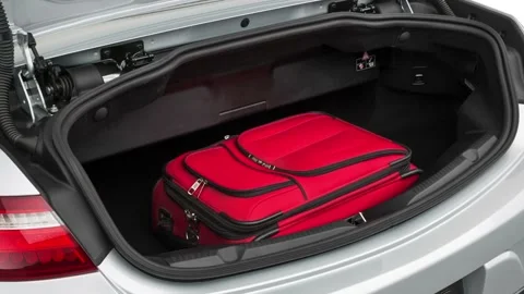 Opened car trunk Iridium Silver Metallic 2019 Mercedes-Benz E-Class E450 Stock Footage 160036502