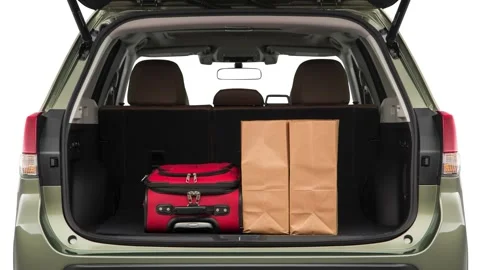 Opened car trunk Jasper Green Metallic 2019 Subaru Forester 2.5i Touring Stock Footage 160014858