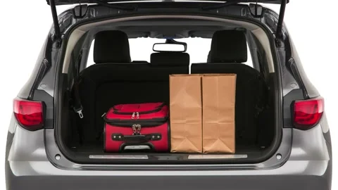 Opened car trunk with luggage Graphite Shadow 2019 Infiniti QX60 Pure Stock-Footage 160019342
