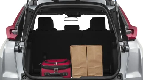 Opened car trunk with luggage Lunar Silver Metallic 2020 Honda CR-V EX Video stock 160112925