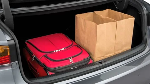 Opened car trunk with luggage Nebula Gray Pearl 2017 Lexus IS IS Turbo Stock Footage 159929668