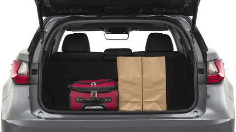 Opened car trunk with luggage Nebula Gray Pearl 2020 Lexus RX RX 350 Stock Footage 160089933