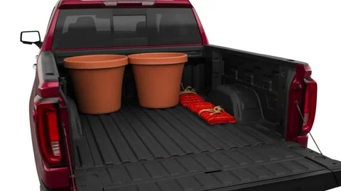 Opened car trunk with luggage Red Quartz Tintcoat 2019 GMC Sierra 1500 Denali Stock Footage 160037234