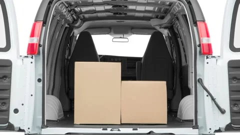 Opened car trunk with luggage Summit White 2016 Chevrolet Express 3500 Cargo SE Stock Footage 159858735