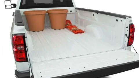 Opened car trunk with luggage Summit White 2017 Chevrolet Silverado 2500HD WT Stock Footage 159924461