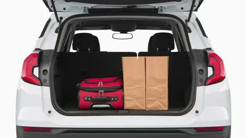 Opened car trunk with luggage Summit White 2018 GMC Terrain SLE Stock Footage 159963038