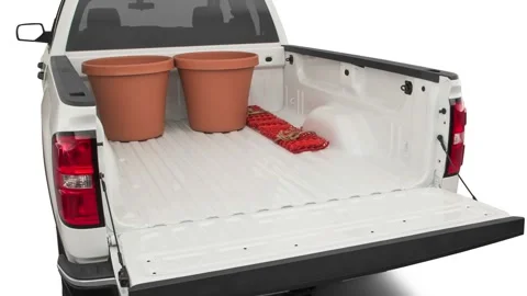 Opened car trunk with luggage Summit White 2019 GMC Sierra 1500 Limited SE Stock Footage 160021411