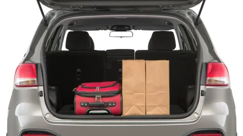 Opened car trunk with luggage Titanium Silver 2018 Kia Sorento LX V6 Stock Footage 159959321