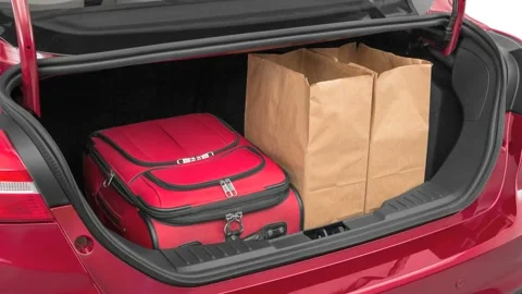 Opened car trunk Ruby Red Tinted Clearcoat 2016 Ford Focus Titanium Stock Footage 159865938