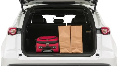 Opened car trunk Snowflake White Pearl Mica 2019 Mazda CX-9 Grand Touring Stock Footage 160028377