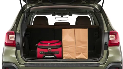 Opened car trunk Wilderness Green Metallic 2019 Subaru Outback 3.6 R Touring Stock Footage 160016729