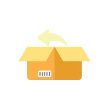 Opened cardboard box with an arrow pointing inside for returning a package イラスト素材