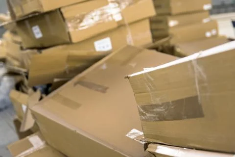 Opened cardboard box in a building 스톡 사진