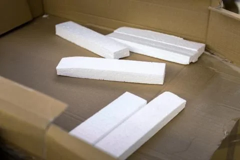 Opened cardboard box in a building 스톡 사진