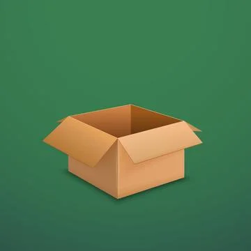 Opened cardboard box on green background. Delivery and shipping package. Wa.. Stock Illustration