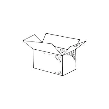Opened Cardboard box. Hand-drawn empty postal package. Vector sketch illustra Stock Illustration